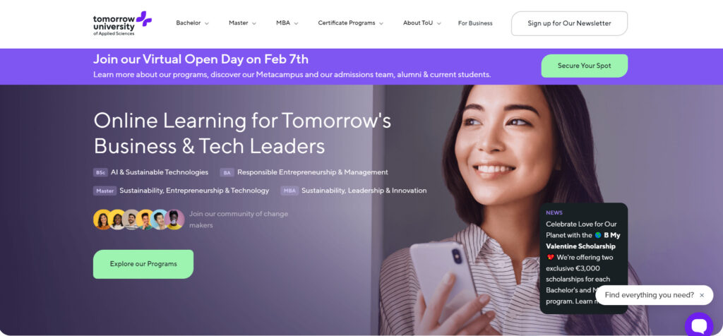 Die Tomorrow University of Applied Sciences wird vorgestellt